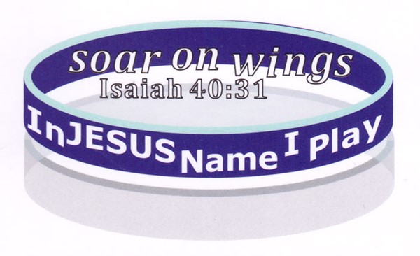 Braccialetto "In Jesus name I play - Soar on wings Isaiah 40:31" in Silicone