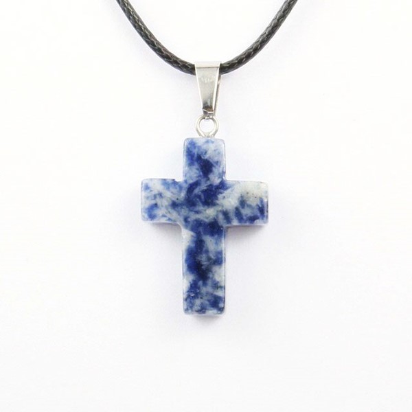 Collana Croce in pietra naturale bianca e blu