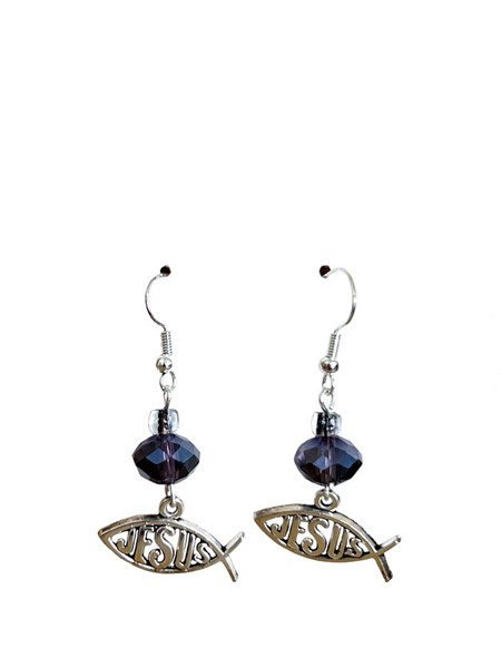 Orecchini Pesce Jesus perlina Viola