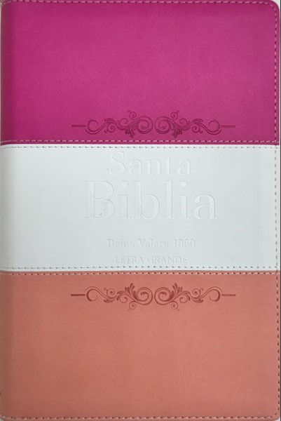 RVR60 Biblia Letra Grande Tricolor Fucsia-Crema-Melón con Cierre e Índice