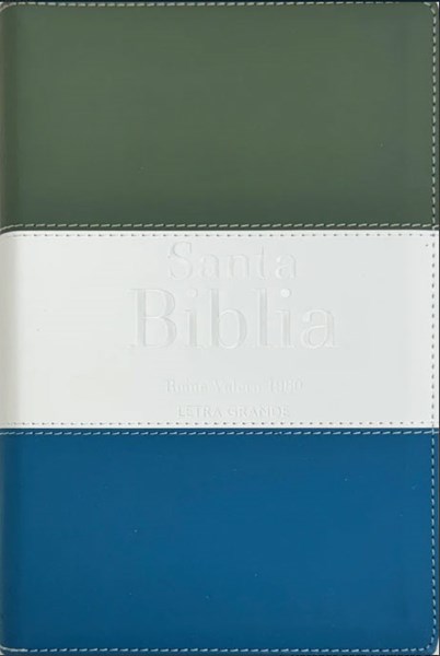 RVR60 Biblia Letra Grande Tricolor Gris-Crema-Azul con Cierre e Índice