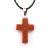 Collana Croce in pietra naturale color terra bruciata con glitter