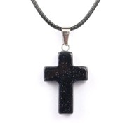 Collana Croce in pietra naturale nera con glitter