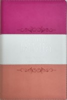 RVR60 Biblia Letra Grande Tricolor Fucsia-Crema-Melón con Cierre e Índice (Similpelle)