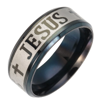 Anello in acciaio "Jesus" Croce nero - Misura 20