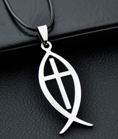 Collana Pesce/Croce con corda nera