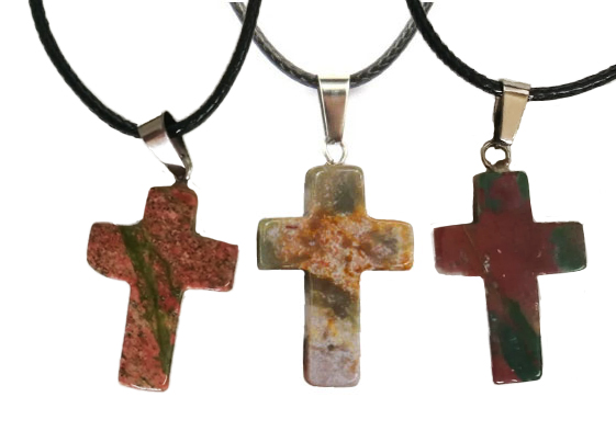 Collana Croce in pietra naturale Tormalina policroma