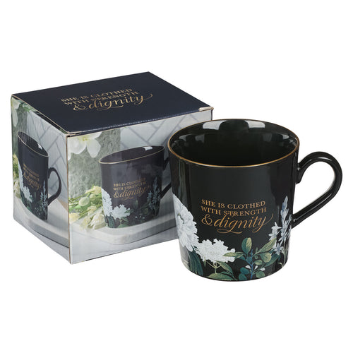 Tazza Strength and Dignity Black Floral