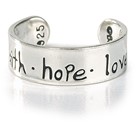 Anello per dito del piede regolabile in argento - "Faith Hope Love"